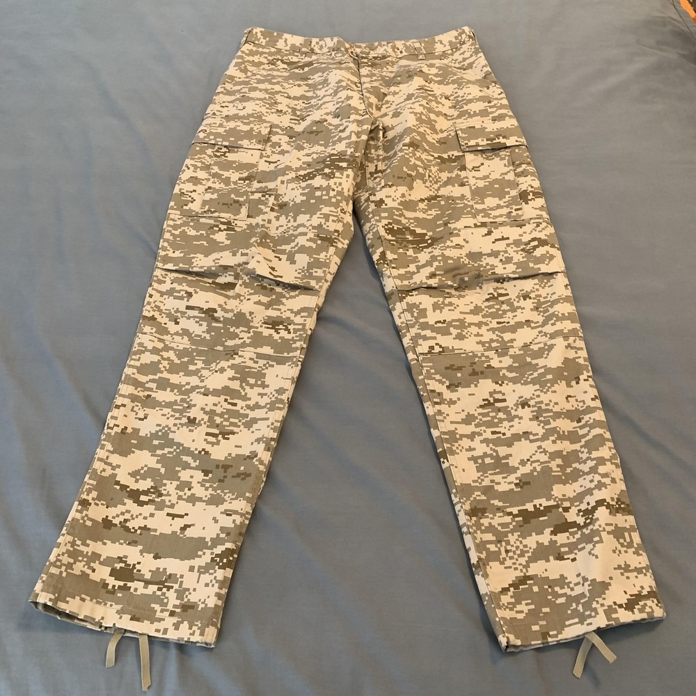 Digital Camo Cargo Pants Mens 35x32 Beige Gray Adjustable‎ Waist Army BDU Hiking